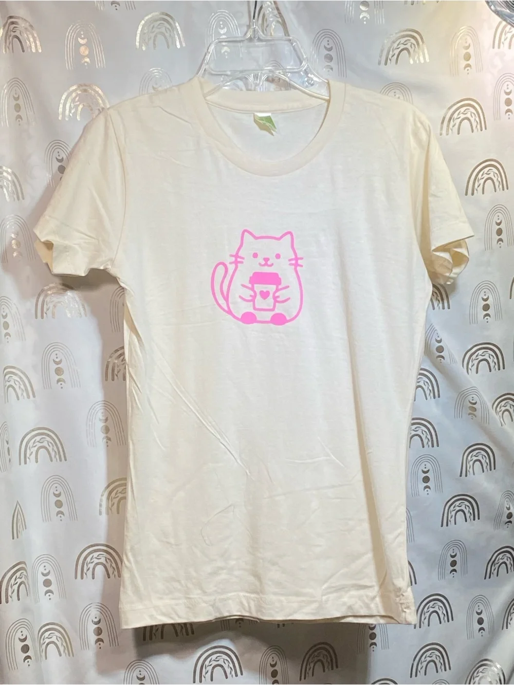 Cream Kids Short-Sleeve Tee with Pink Cat Graphic Upcycled